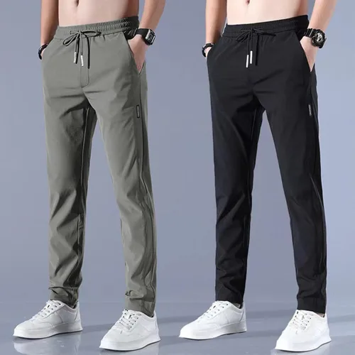 Vista 4 de Pantalones deportivos para hombre, de secado rápido, absorben la humedad, cintura elástica, con cordón, pantalones deportivos con bolsillos, tallas