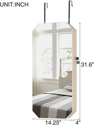 Vista 7 de SKYXIU Gabinete de la joyería del espejo,Gabinete de almacenamiento de la joyería,Puerta o espejo montado en la pared con almacenamiento