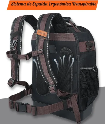 Vista 6 de WELKINLAND Mochila de herramientas de 76 bolsillos, mochila para electricista de fondo duro, mochilas grandes de alta resistencia