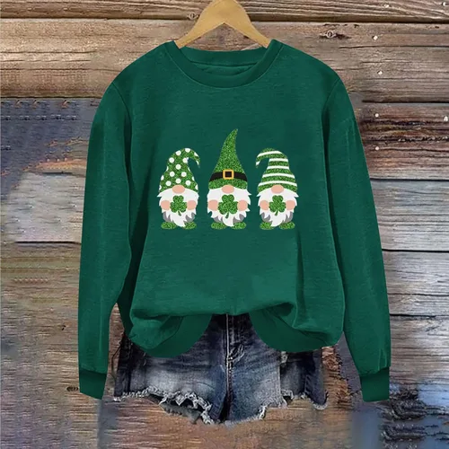 Vista 2 de SPZTSX Gnome St Patricks Day Shirt Women Oversized Casual Crewneck Pulllover Sweatshirt Lucky Shamrock St.Paddys Day Clothes