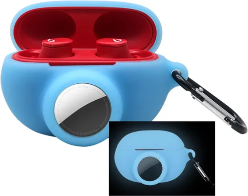 Vista 14 de Funda protectora de silicona compatible con Beats Studio Buds Airtag con soporte para Airtag, encuentra tu funda para auriculares, verde aguacate