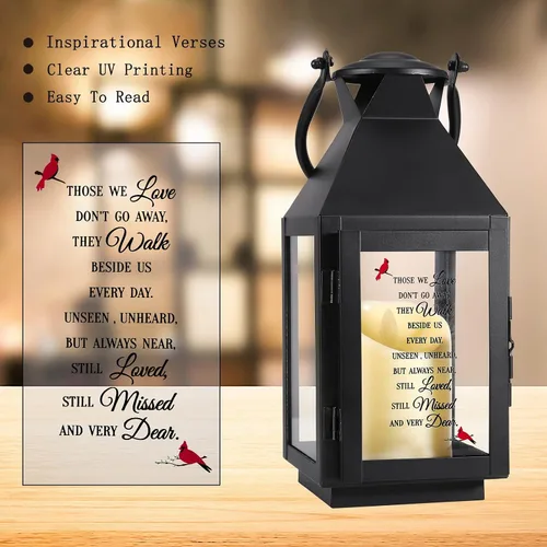 Vista 4 de Linterna conmemorativa con vela LED parpadeante y temporizador remoto, regalo de condolencias y duelo, recuerdo conmemorativo impreso UV
