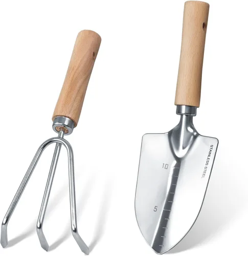 Vista 11 de Juego de herramientas de jardín, 2 piezas de herramientas de jardín de acero inoxidable resistente, kit de jardín con mango ergonómico de madera