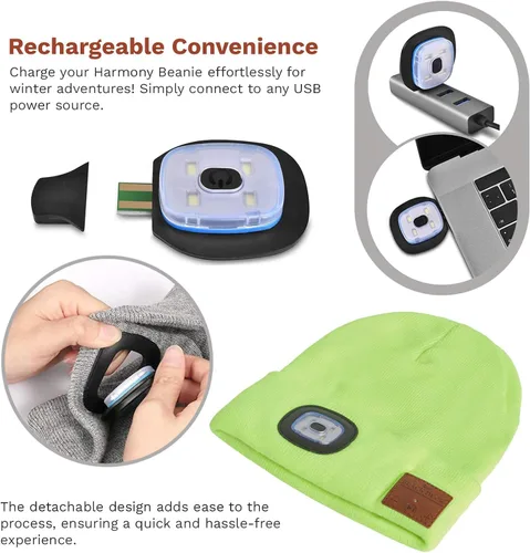 Vista 5 de BLACK DECK Gorro unisex LED Bluetooth Faro LED y auriculares estéreo inalámbricos compatibles con todos los dispositivos Bluetooth