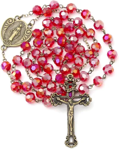 Vista 30 de KOMI Rosario de cuentas católicas para mujer, collar de cuentas de rosario con cruz de crucifijo, perlas de cristal, rosario, rosarios, católicos