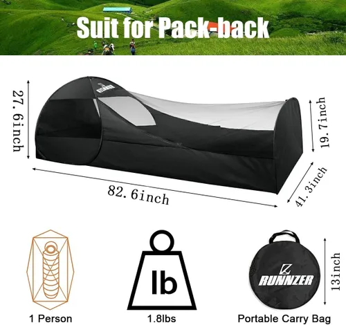 Vista 2 de L RUNNZER Single Person Pop Up Tent, 1 Person Mosquito Net Tent