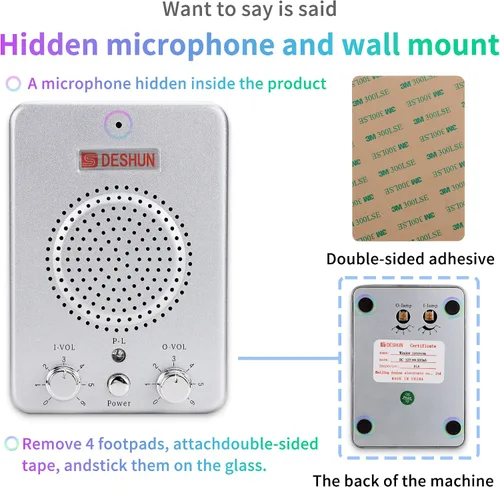 Vista 5 de DESHUN Sistema de intercomunicación de ventana de doble manera, altavoces de ventana, un walkie-talkie que se puede conectar al vidrio, micrófono