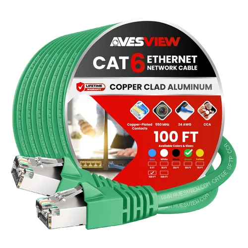 Vista 3 de Cable Ethernet blindado CAT 6 de 5 pies, para interiores de alta velocidad (SFTP) 10 Gbps blindado sin enganches, cable Ethernet de 5 pies