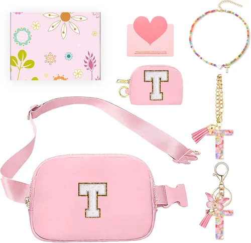 Vista 47 de Regalos de moda para niñas adolescentes, cangurera con monograma para niña con llavero, collar, dijes de taza, tarjeta de felicitación y caja