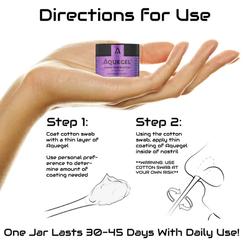 Vista 2 de Aquegel Hidratante nasal+lavanda (sueño fácil), alivio de la sequedad nasal de 12 horas, gel de nariz a base de agua, hidratante nasal con terapia