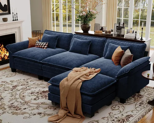 Vista 28 de Sofá modular de gran tamaño de 154 pulgadas, cómodo sofá en forma de U con 3 otomanas móviles, sofá moderno de felpilla de 7 plazas para sala
