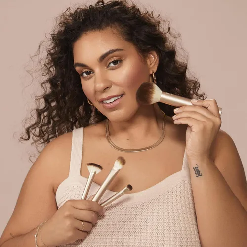 Vista 5 de Real Techniques Juego de 9 brochas de maquillaje Au Naturale para sombra de ojos líquida, crema y polvo, base, rubor, bronceador y contorno