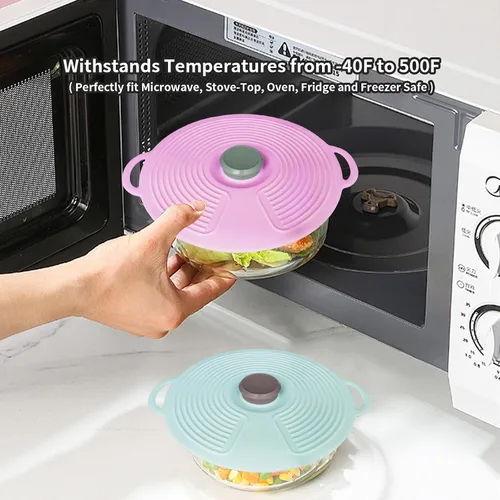 Vista 5 de Paquete de 5 tapas de silicona para cuencos, cubierta de salpicaduras de microondas, 5 tamaños, tapas de succión reutilizables resistentes al calor