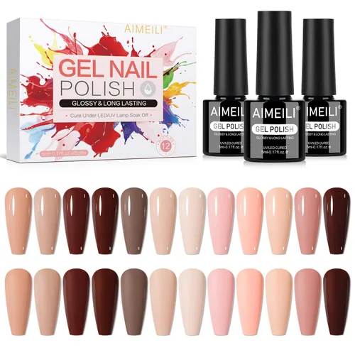Vista 17 de AIMEILI Juego de esmaltes de uñas de gel nude – 12 colores sin hema, gelatina neutra, rosa, blanco lechoso, efecto transparente, manicura