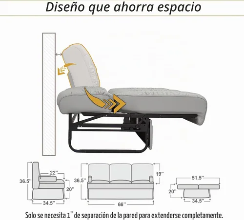 Vista 6 de De Leon - Sofá cama consola para caravana, 66 pulgadas de ancho, cuero definitivo, color ceniza