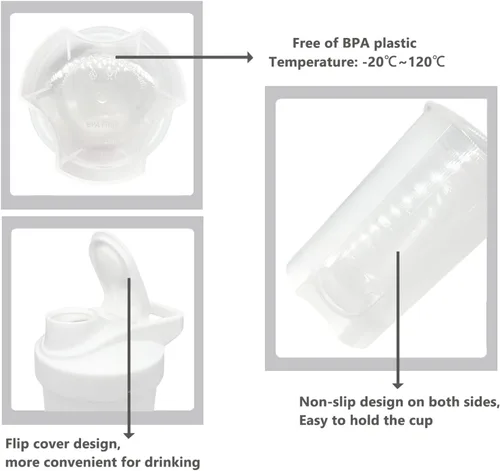 Vista 3 de Shaker Bottle Protein Shakes Cup y botella agitadora de 10 onzas/10.1 fl oz con bolas batidoras, juego de botellas de proteínas, plástico sin BPA