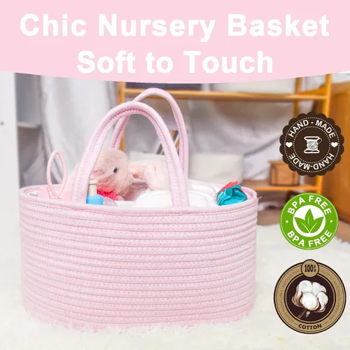 Vista 7 de ABenkle Organizador de Pañales - Cesta de Almacenamiento de Cuerda de Algodón para Artículos Esenciales del Bebé, Regalo de Baby Shower para Niños