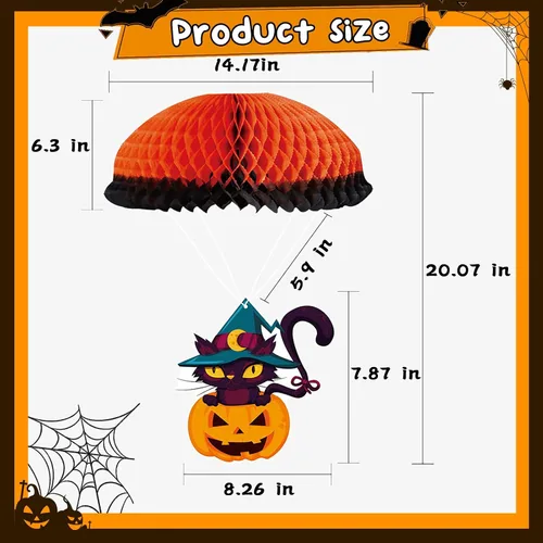 Vista 3 de Adornos colgantes de Halloween para exteriores, adornos colgantes grandes de Halloween para árbol, 3 adornos de bola de panal de abeja de Halloween