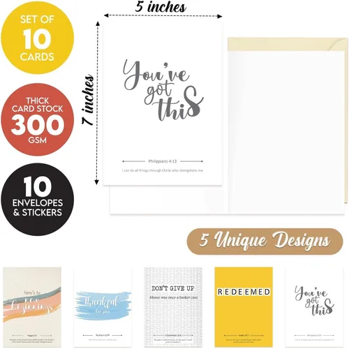 Vista 5 de Kulture Games Tarjetas de felicitación cristianas (paquete de 10) – Tarjetas de aliento, inspiradoras y motivacionales con sobres y calcomanías