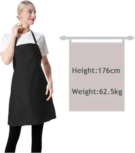 Vista 3 de 12 Pzas Delantales Babero a Granel Negros para Mujeres Hombres Adultos Niñas Unisex con 2 Bolsillos, Delantal para Hornear Cocinar Cocina Pintar