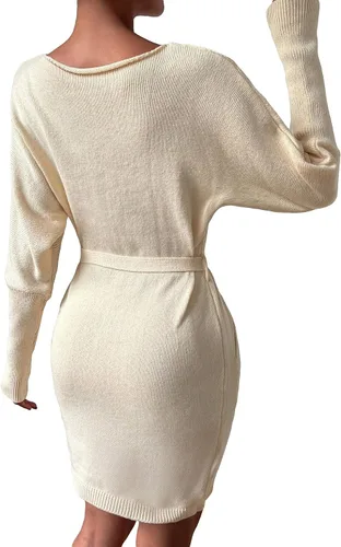 Vista 2 de Verdusa Vestido de manga larga con cuello barco y cinturón para mujer con bolsillo