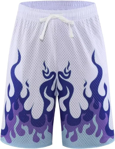 Vista 2 de BOOMLEMON Pantalones cortos de baloncesto para hombre, pantalones cortos deportivos de entrenamiento casual con estampado gráfico de malla