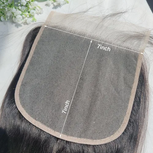 Vista 2 de Cierre de encaje transparente HD de 7 x 7 pulgadas, línea capilar natural de alta densidad, 10A, prearrancada con abuelitos, cabello humano virgen