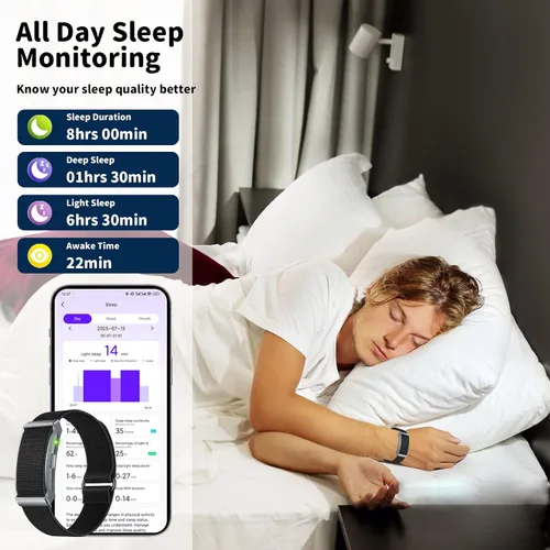 Vista 2 de Pulsera inteligente para hombres y mujeres, rastreador de fitness con aplicación gratuita, monitor automático de frecuencia cardíaca 24/7/SpO2