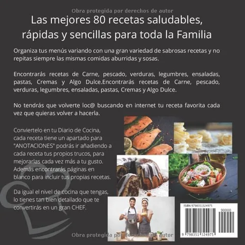Vista 2 de Recetas Saludables, Sencillas, Variadas y Rápidas Para toda la Familia y Cualquier Nivel de Experiencia. Regalo Ideal de Recetas y Tu Diario