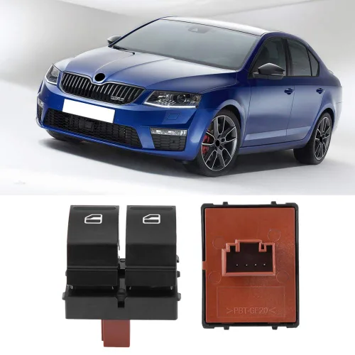 Vista 2 de Interruptor de ventana, interruptor de ventana eléctrica de 12 V CC negro, interruptor de doble botón de ventana, para Skoda Fabia 2 2006-2015