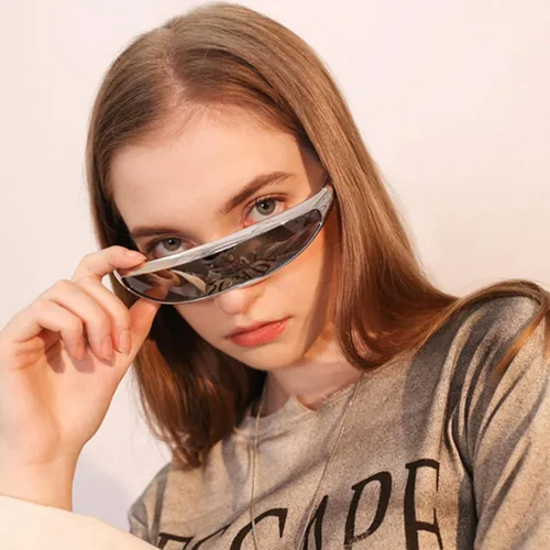 Vista 2 de KFPH Gafas de sol estrechas futuristas UV400 Robot Space Costume Color Mirrored Lens Party Rave gafas futuristas