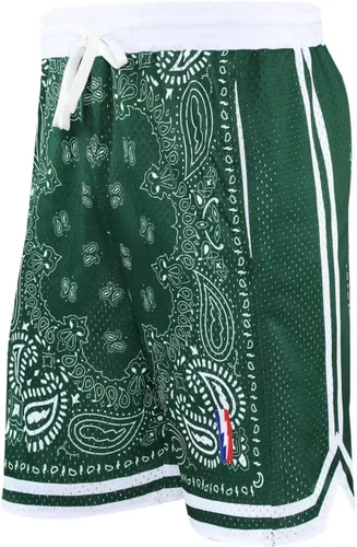 Vista 3 de BOOMLEMON Pantalones cortos de baloncesto para hombre, pantalones cortos de entrenamiento atléticos de cachemira, pantalones cortos de malla