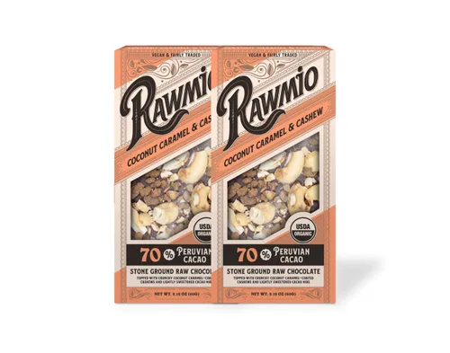 Vista 6 de Rawmio Caramelo de coco y corteza de anacardo triturada, 2.12 onzas, cruda, orgánica, vegana, kosher