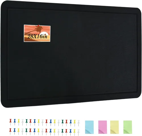 Vista 16 de Vuzvuv - Tablón de anuncios de corcho de visión grande de 28 x 16 pulgadas, color rosa para oficina en pared Compact Soft Felt Pin Board, 28x16in