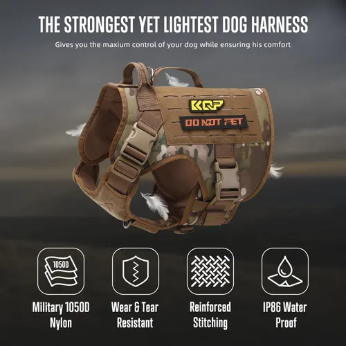 Vista 2 de Arnés táctico para perro, arnés para perro sin tirones, chaleco militar con clips metálicos ajustables, arnés para perros grandes, medianos
