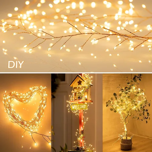 Vista 5 de Minetom Guirnalda de luces enchufables, 10 pies, 200 luces LED, alambre de cobre, impermeable, luces de petardo estrellado para techo, dormitorio
