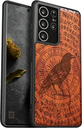 Vista 11 de Carveit Funda de madera para Galaxy S21 Ultra [madera natural y TPU suave] a prueba de golpes, híbrida, funda de madera única compatible con Samsung