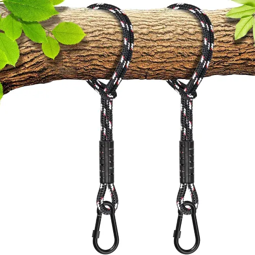 Vista 11 de SELEWARE Correas de hamaca de 2 pies, cuerda de columpio de árbol con mosquetón Kit de extensión beige, fácil instalación, soporta columpios