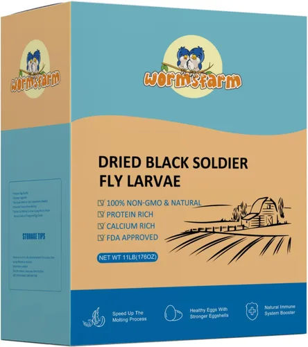 Vista 8 de WormsFarm Larvas secas de mosca soldado negro de 5 libras para pollo, más calcio que gusanos de harina, para gallina ponedora, aves silvestres
