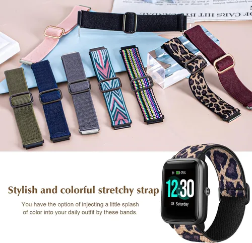 Vista 5 de Correa elástica de nailon compatible con el reloj Veryfitpro ID205L, correa de repuesto elástica de 0.73 pulgadas para Blackview ID205L/Letsfit