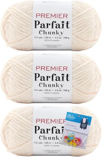 Vista 32 de Premier Yarns Parfait - Paquete de 3 unidades de felpilla gruesa de 3.5 onzas, peso supervoluminoso, paquete de 3 unidades con soportes para punto