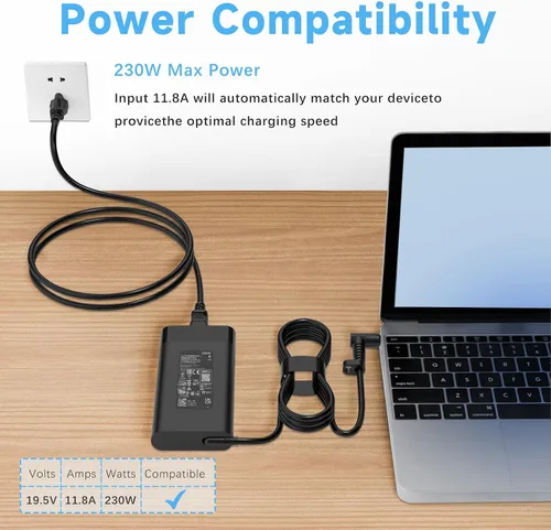 Vista 7 de Cargador de CA de 230 W 19.5 V 11.8 A compatible con HP OMEN 16 15 17, Victus 16 15, ZBook Fury G7 G8 G9 G10, ZBook Power Studio G7 G8 G9, Pavilion