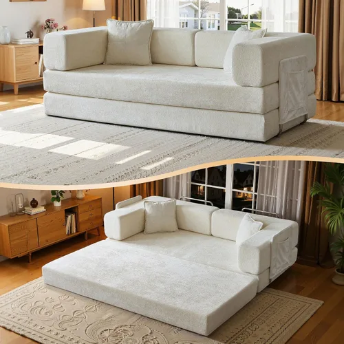 Vista 21 de MoonSpeak Sofá cama de 78.8 pulgadas para sala de estar, sofá modular convertible con almohada para reposabrazos, sofás modulares plegables de pana
