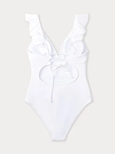 Vista 4 de CUPSHE - Traje de baño de una pieza con volantes y cuello en V para mujer, con cordón