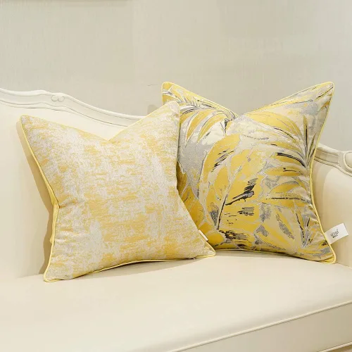 Vista 5 de Avigers Fundas de cojín cuadradas de alta precisión jacquard modernas con plumas amarillas para sofá, decoración del hogar, 20 x 20 pulgadas