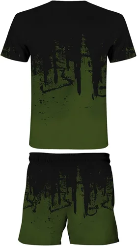 Vista 4 de Traje deportivo para hombre, camiseta y pantalones cortos, conjunto de dos piezas, estampado de moda, manga corta, casual, pantalones cortos
