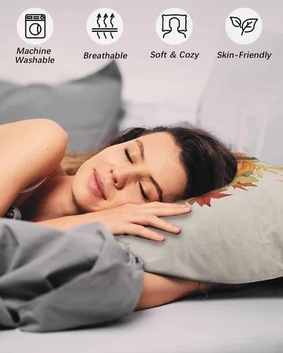 Vista 4 de Fundas de almohada de tamaño estándar, 2 paquetes de fundas de almohada suaves decorativas para sofá de cuerpo largo, cierre de sobre, hojas
