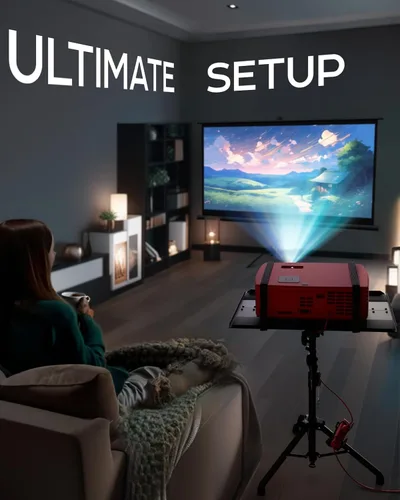 Vista 2 de Pantalla de proyector de 100" con soporte y soporte universal para trípode para proyector