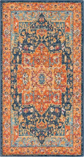 Vista 2 de SAFAVIEH Evoke Collection EVK275C Medallón oriental envejecido, no desprende pelusa, 2'2" x 4', color azul/naranja, alfombra de acento para sala