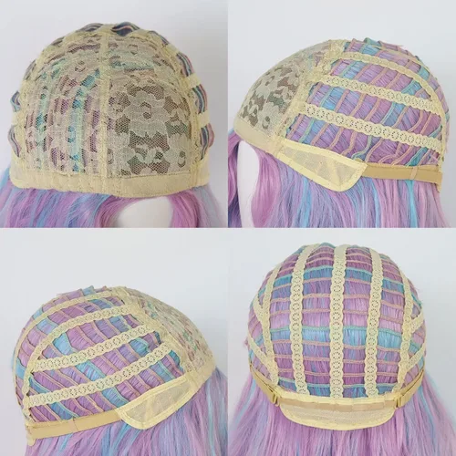 Vista 7 de ANOGOL Peluca de pelo sintético para mujer, color rosa, colorida, larga, rizada, para anime